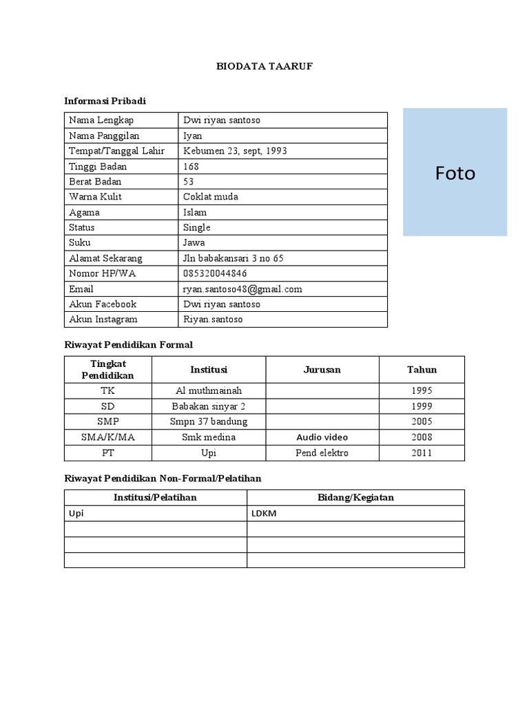 Template CV Taaruf PDF