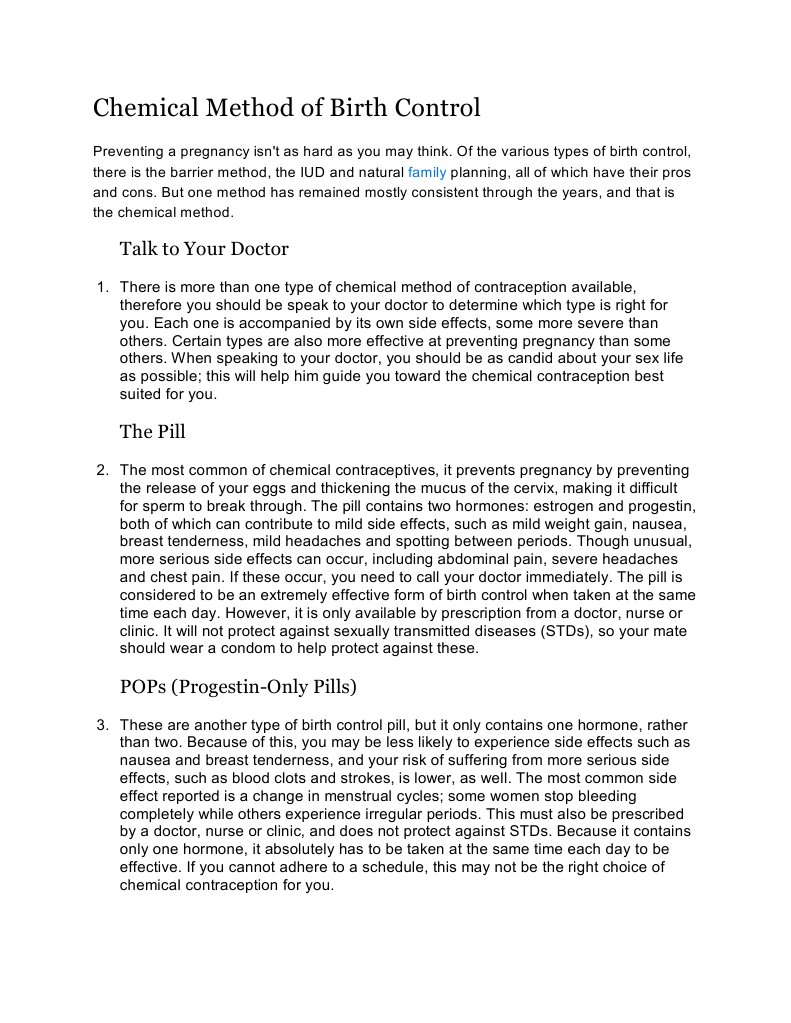 Chemical Method of family planning Birth Control Combined Oral