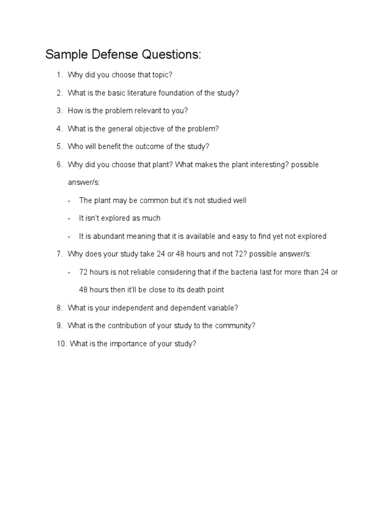 Essential Defense Questions for Research | PDF
