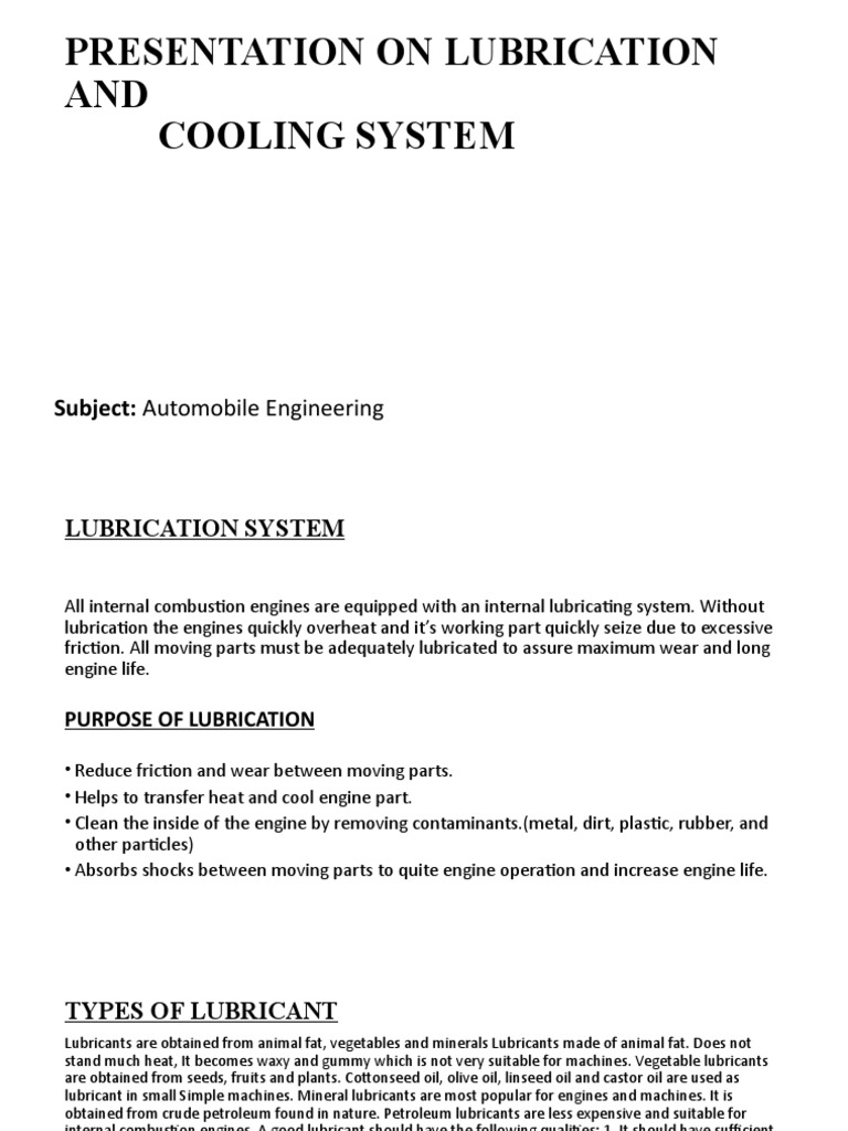 Lubrication and Cooling System | PDF | Internal Combustion Engine | Piston