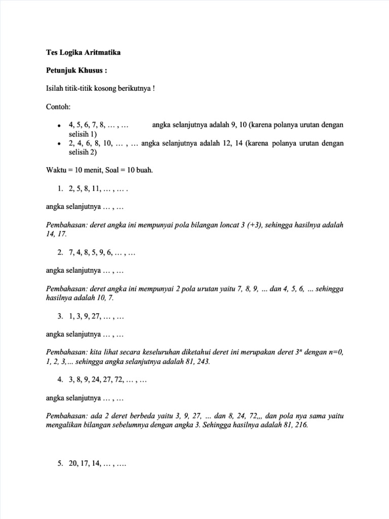Pola Deret Angka dalam Tes Logika | PDF