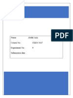 Exp # 09 Impact of A Jet: Name: Abdul Aziz Course No.: CEEN 3167 Experiment No.: 9 Submission Date