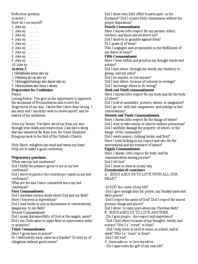 Examination of Conscience PDF Confession (Religion) Faith