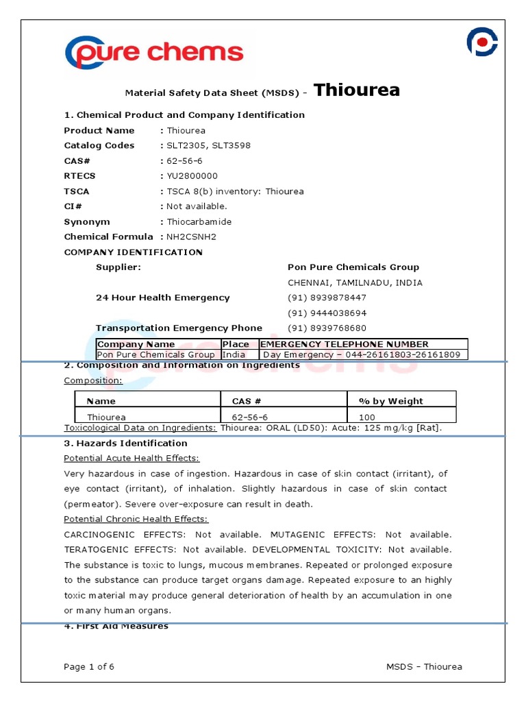 Material Safety Data Sheet for Thiourea A Comprehensive Guide to the