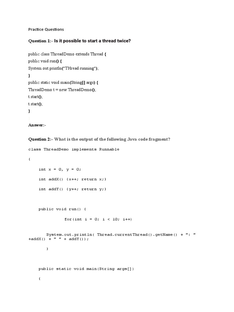 Java Threading Practice Questions | PDF