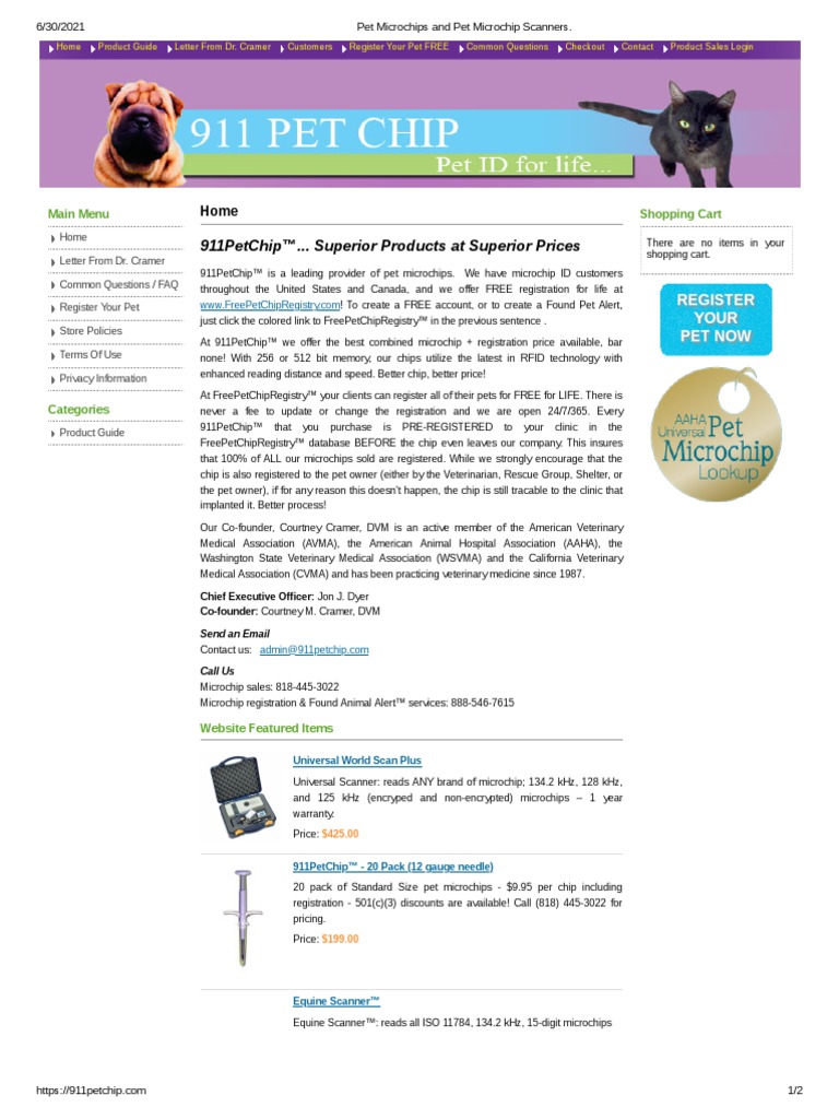 911petchip™... Superior Products at Superior Prices Main Menu Shopping Cart PDF