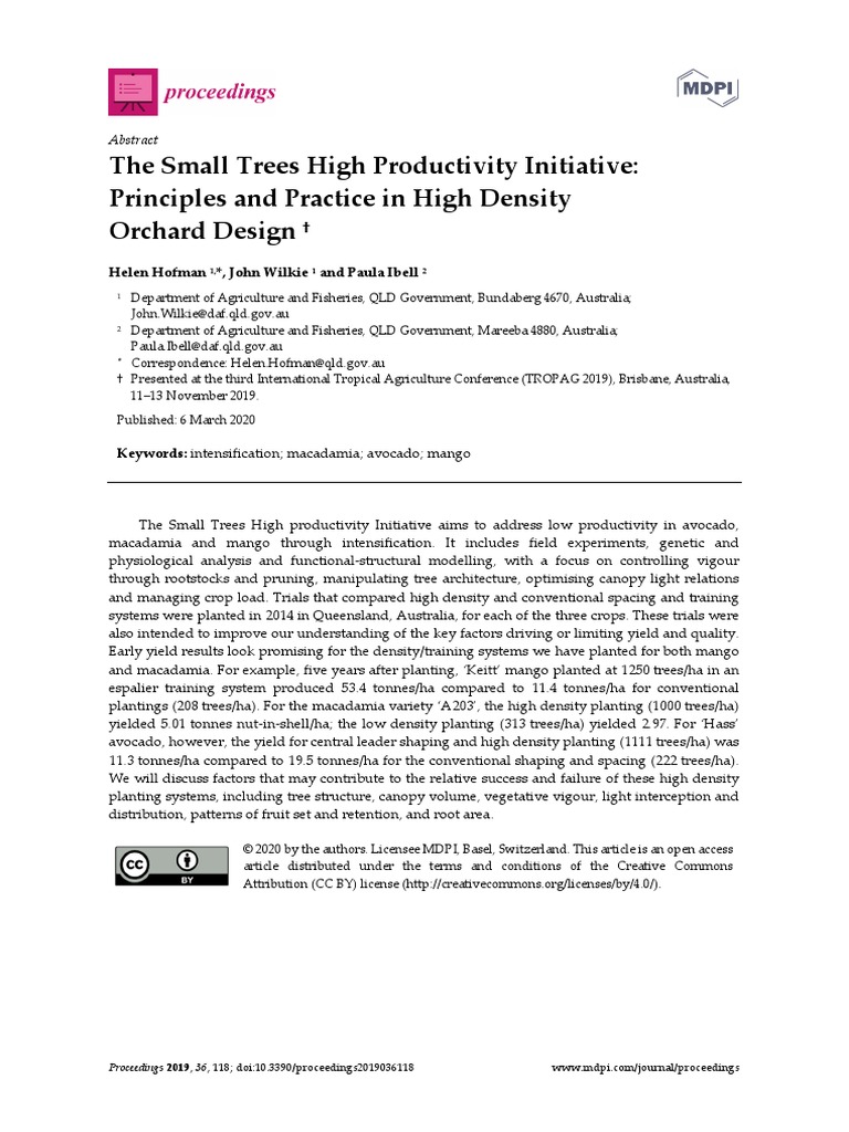 The Small Trees High Productivity Initiative Principles and Practice in High Density Orchard
