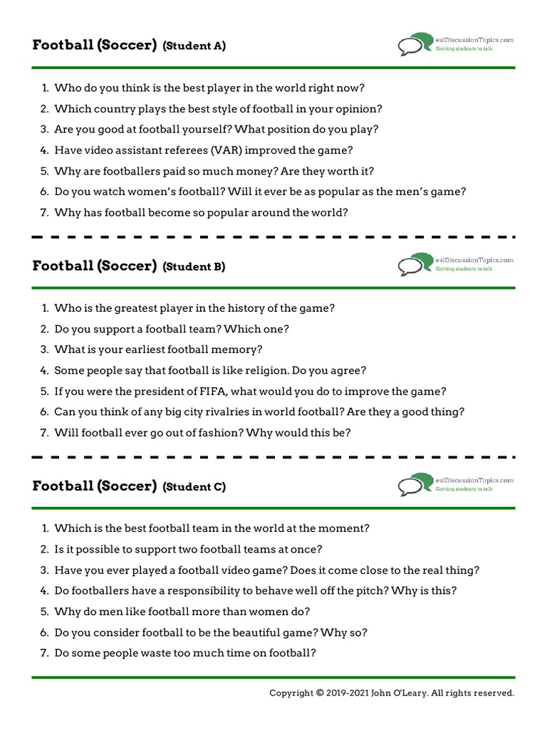 Football (Soccer) : (Student A) | PDF
