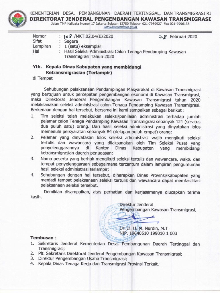 Pengumuman Hasil Seleksi Administrasi Tpkt Pdf