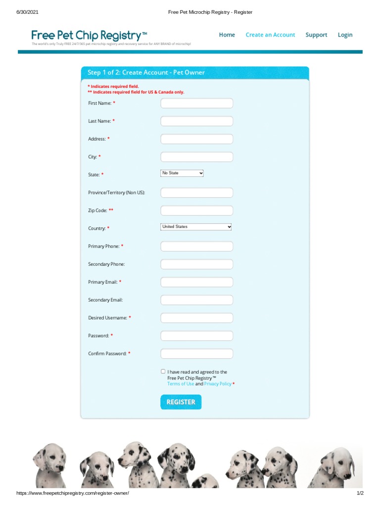 Free Pet Microchip Registry - Register | PDF