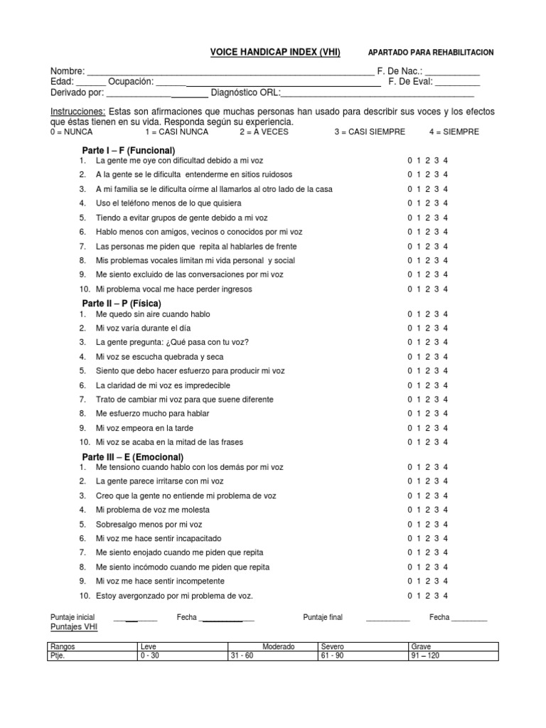 Voice Handicap Index (Vhi) : Apartado para Rehabilitacion | PDF | Entretenimiento (general)
