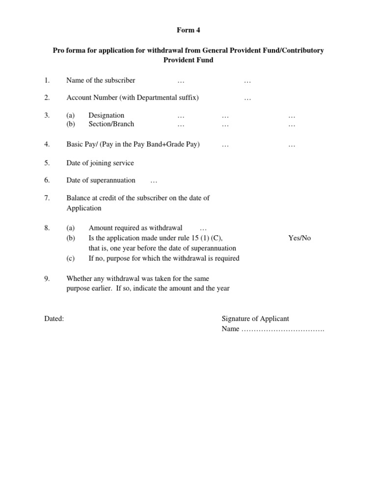 GPF Withdrawal Application Form 4 | PDF | Financial Services | Government