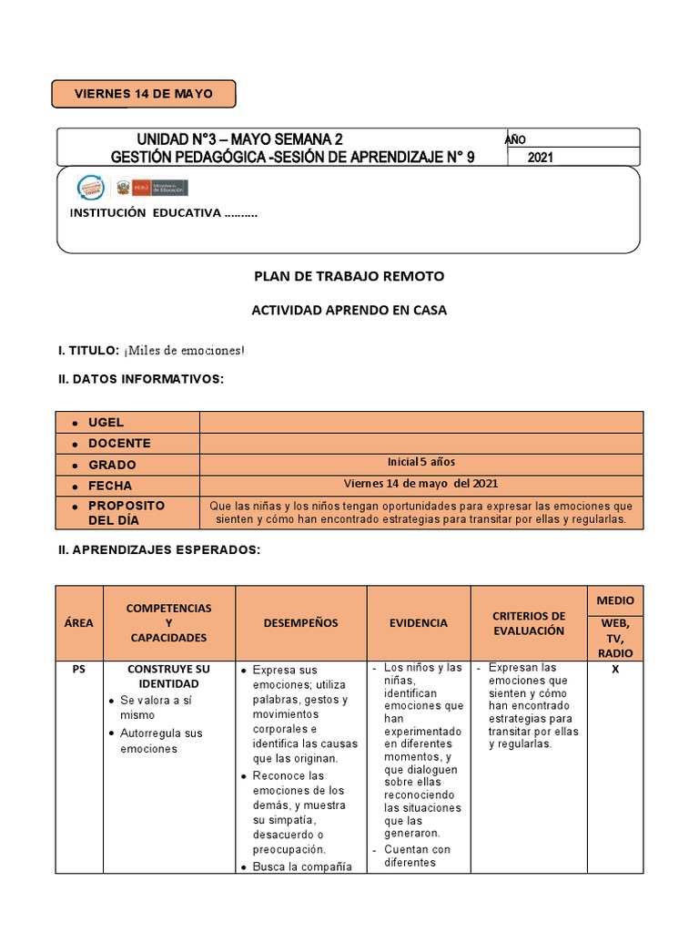 5 Años - Actividad Del Dia 14 de Mayo | PDF | Las emociones | Yoga