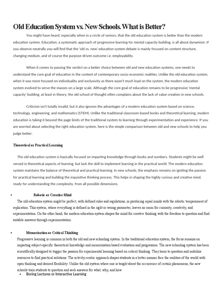 Comparing Old and New Education Systems | PDF | Education Theory ...
