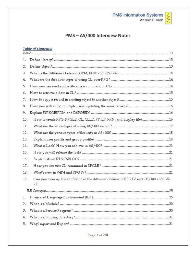 PMS AS400 Interview Notes | PDF | Ibm Rpg | Subroutine