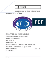 QUIZ#4: Quality Assurance System in Food Industry and Health Security of Food