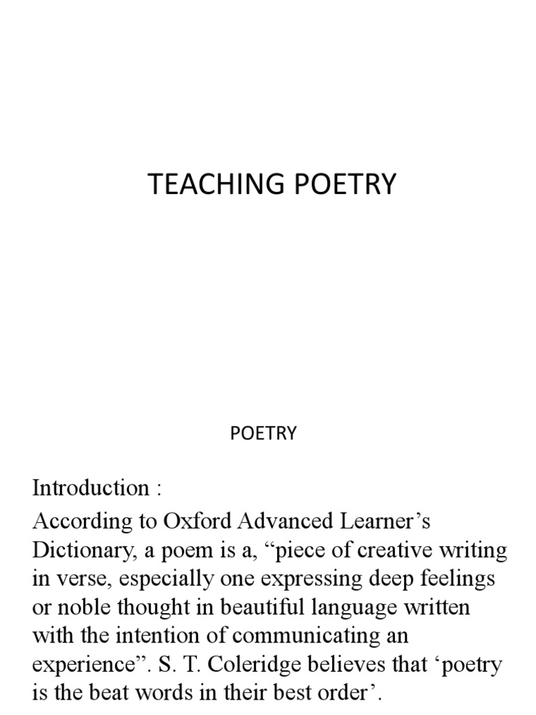Methods for Teaching Poetry Effectively | PDF | English Language | Poetry