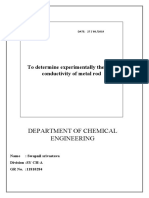Department of Chemical Engineering: To Determine Experimentally Thermal Conductivity of Metal Rod