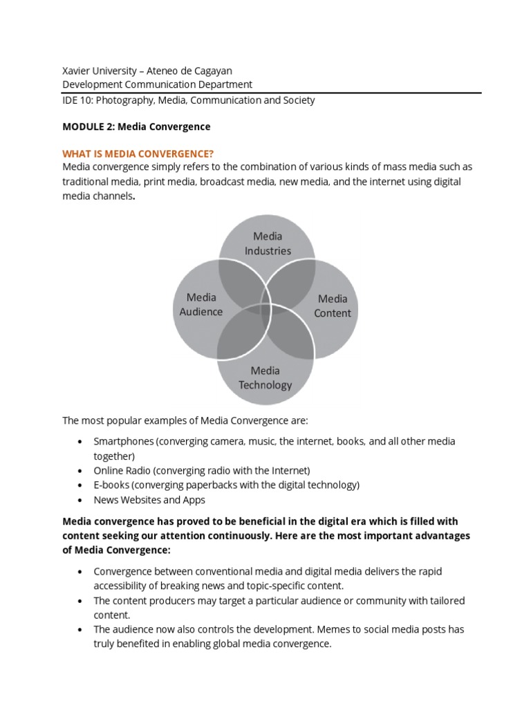 IDE MODULE 2 Media Convergence | PDF | Technological Convergence | Mass  Media