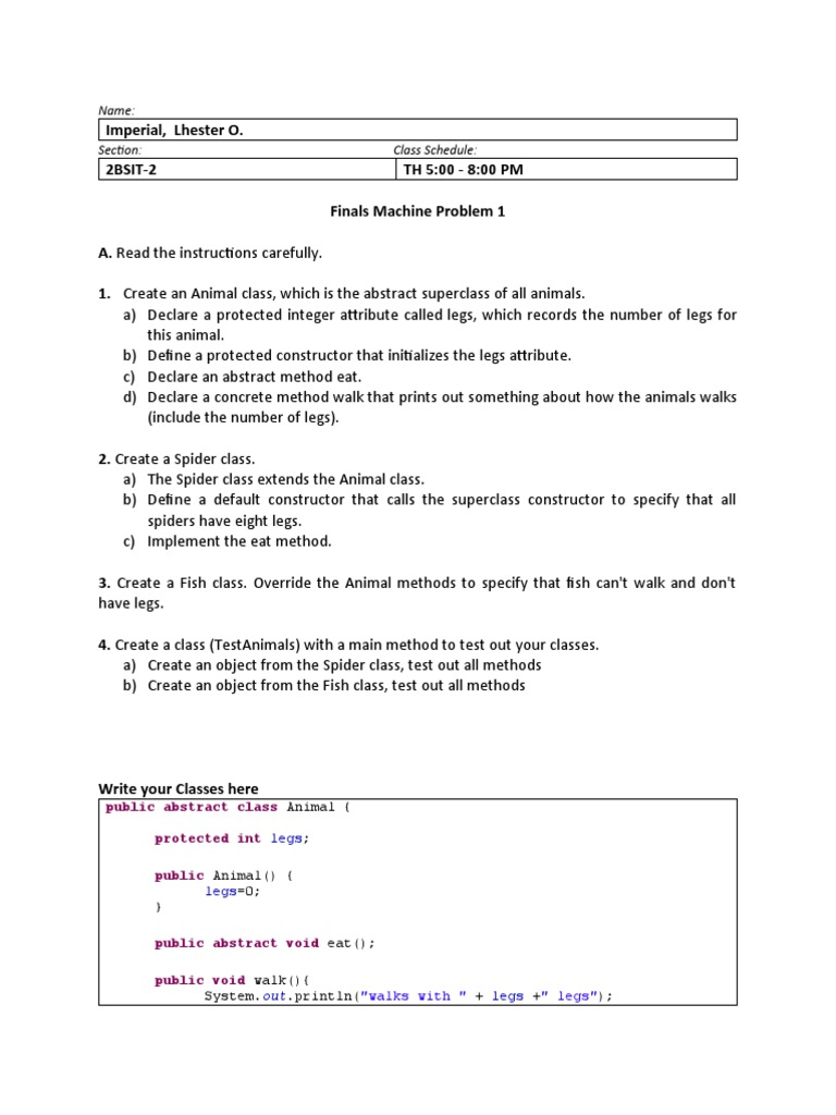 Animal Class Implementation Guide | PDF | Method (Computer Programming ...