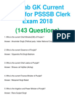 (143 Questions) : Punjab GK Current Affairs For PSSSB Clerk Exam 2018