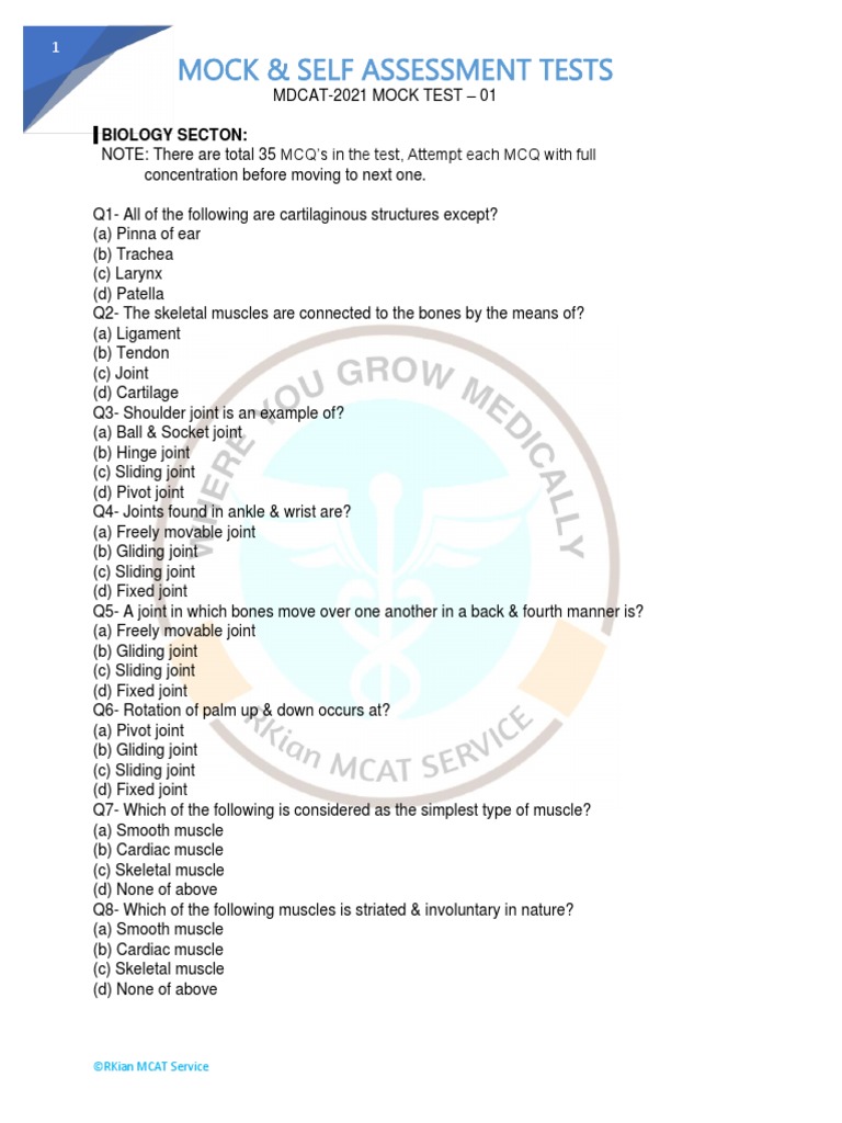 1st Mock Test MDCAT-2021 - by RKian MCAT Service | PDF | Radioactive ...