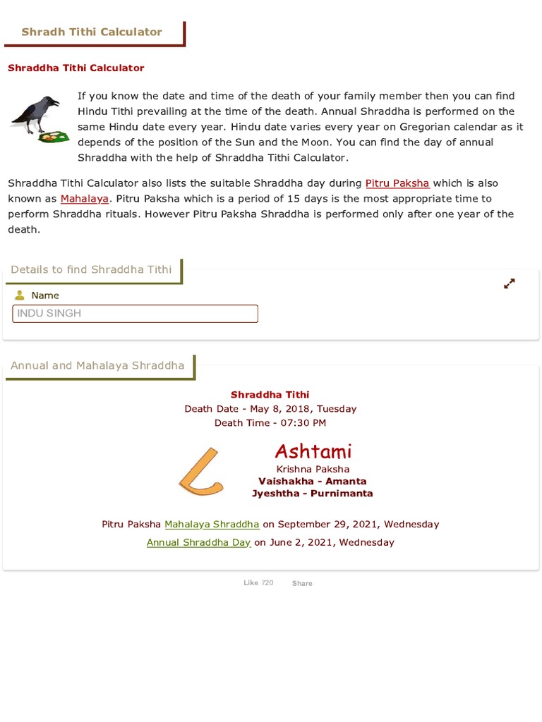 Shraddha Tithi Calculator Shradh Calculator Shradh Date Calculator