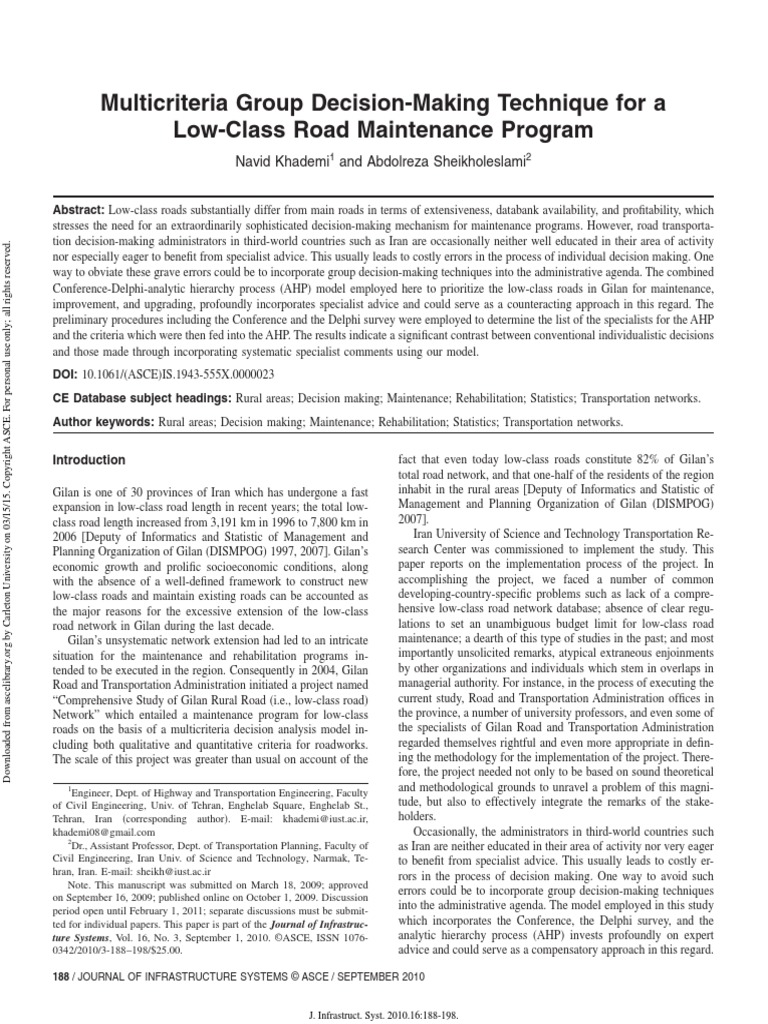 Multicriteria Group Decision Making Technique For A Low-Class Road ...