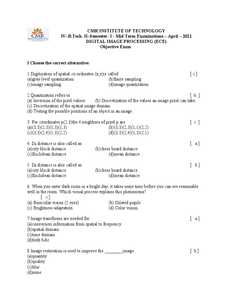 Digital Image Processing Midterm 2021 | PDF | Retina | Eye