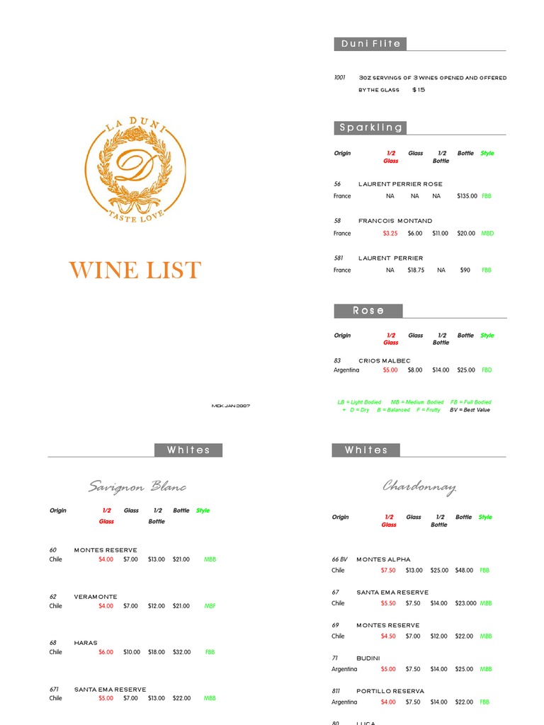 Wine List | PDF | Grape Varieties | Wine