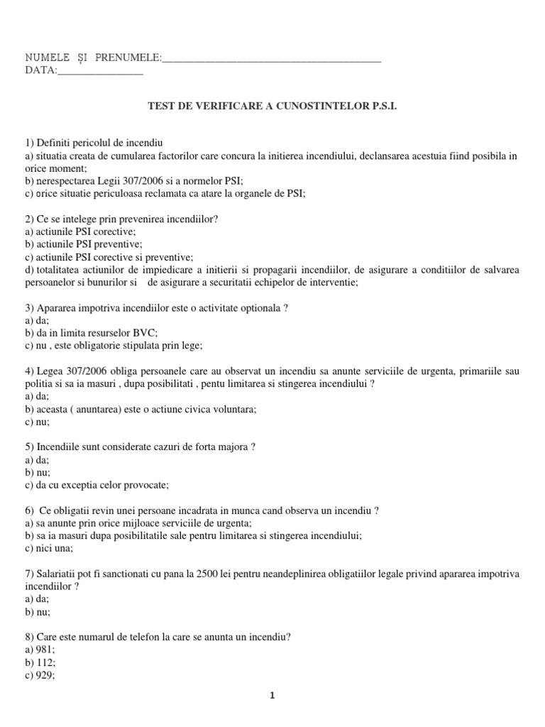Chestionar PSI + Raspunsuri | PDF