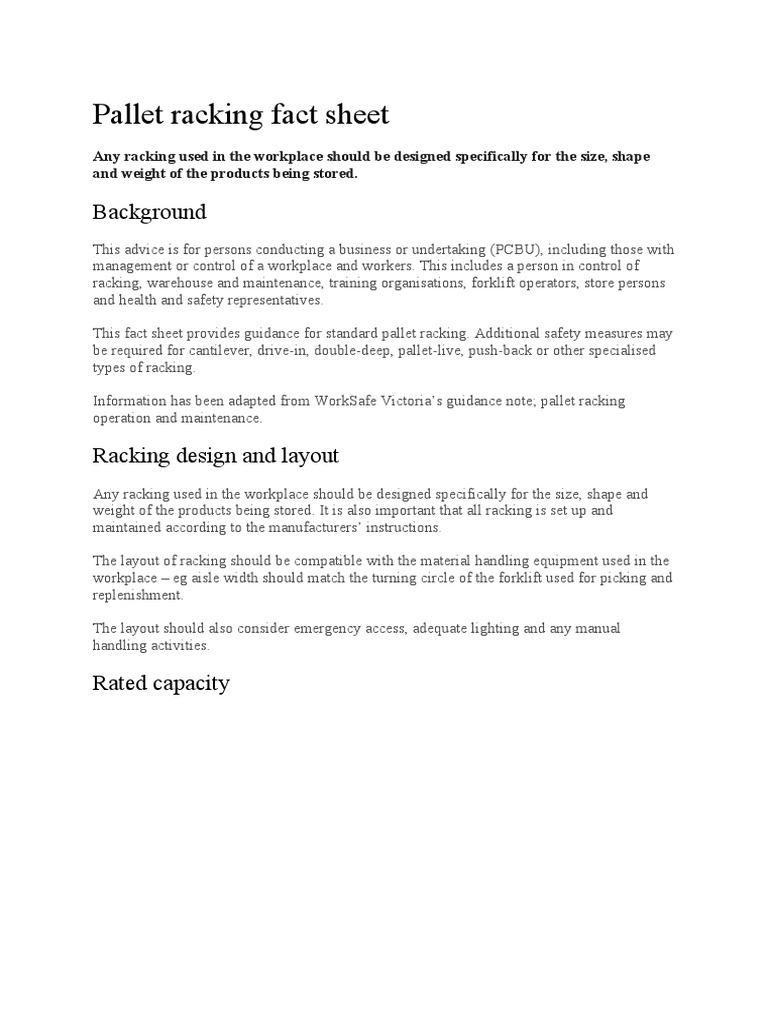 Pallet Racking Safety Guidelines | PDF | Pallet | Forklift