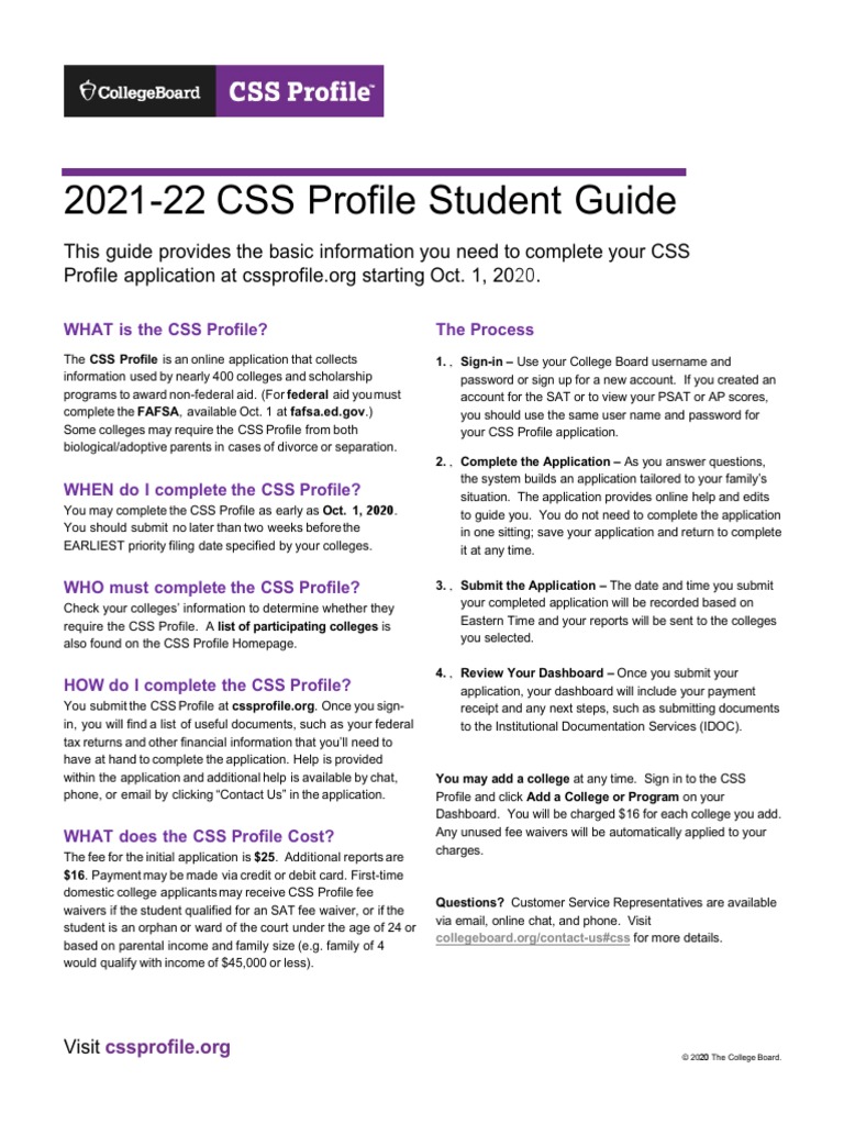 Css Profile Student Guide | PDF | Fee | Business