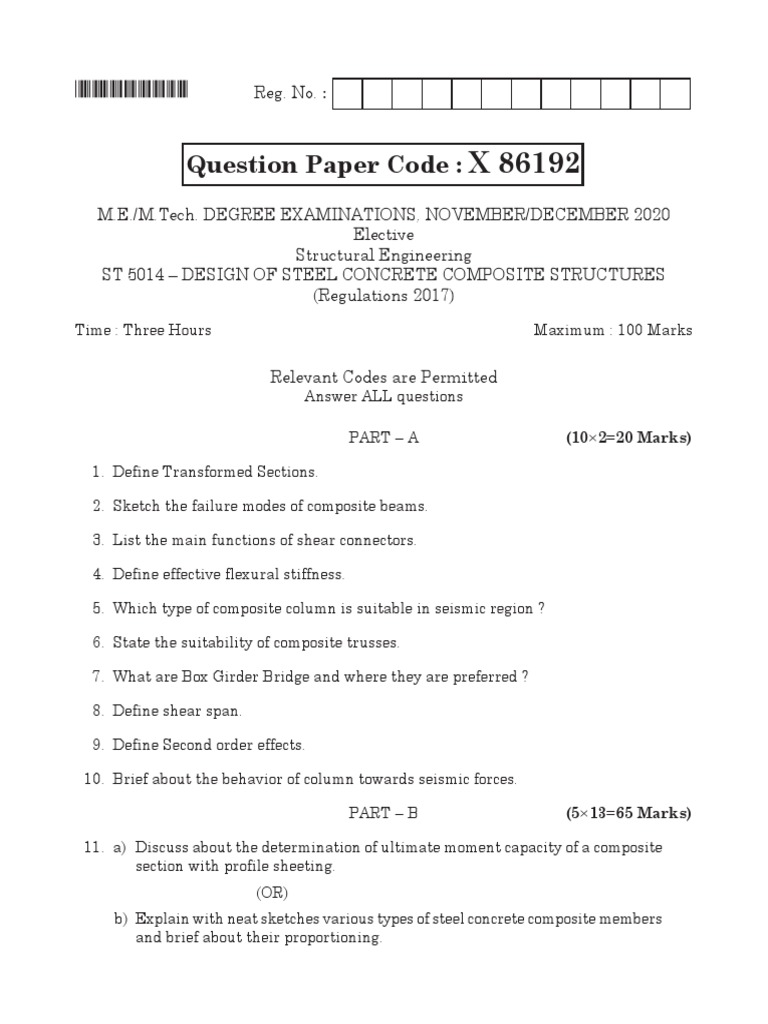 Question Paper Code:: Reg. No. | PDF | Beam (Structure) | Truss