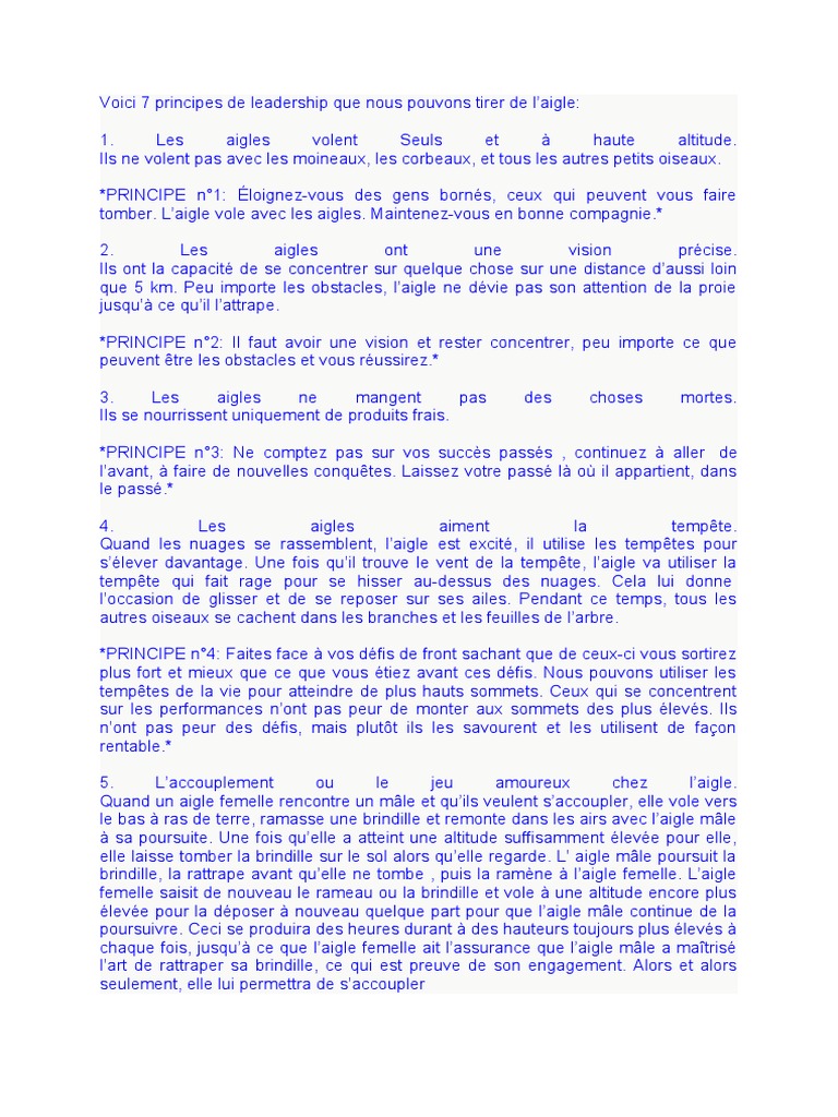 7 Principes de Leadership de l'Aigle | PDF | Aigle | Paraves