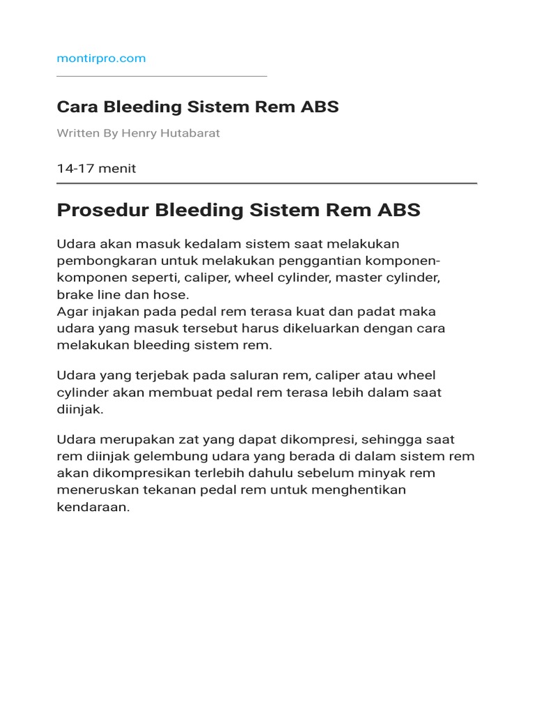 Prosedur Bleeding Rem Sistem ABS | PDF
