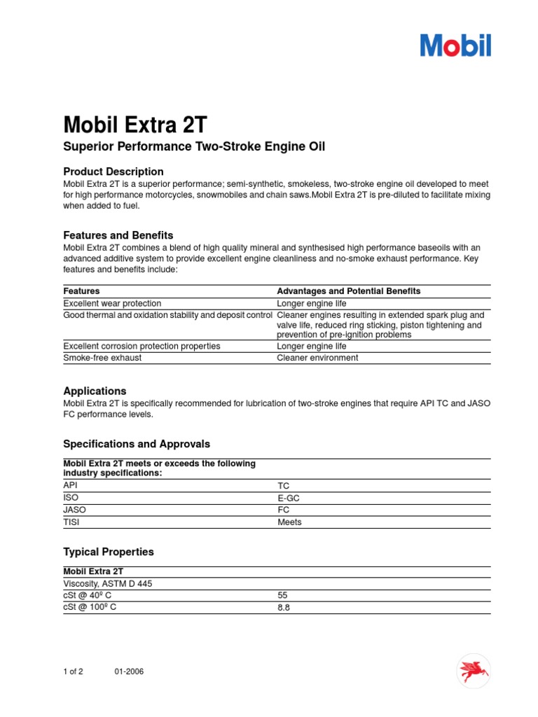 Mobil Extra 2T Superior Performance TwoStroke Engine Oil PDF Motor Oil Mechanical
