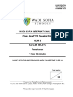 Wadi Sofia International School: Final Quarter Examination 2020 Year 6 Bahasa Melayu Pemahaman 1 Hour 15 Minutes