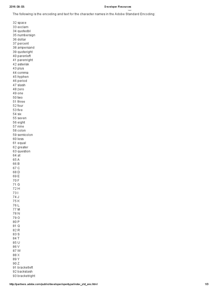 Adobe Standard Encoding - Developer Resources | PDF