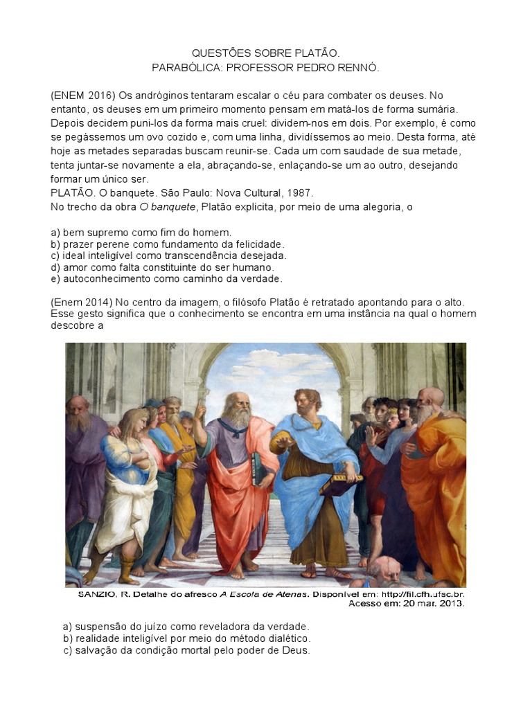Questões sobre Platão | PDF | Ideia | Platão
