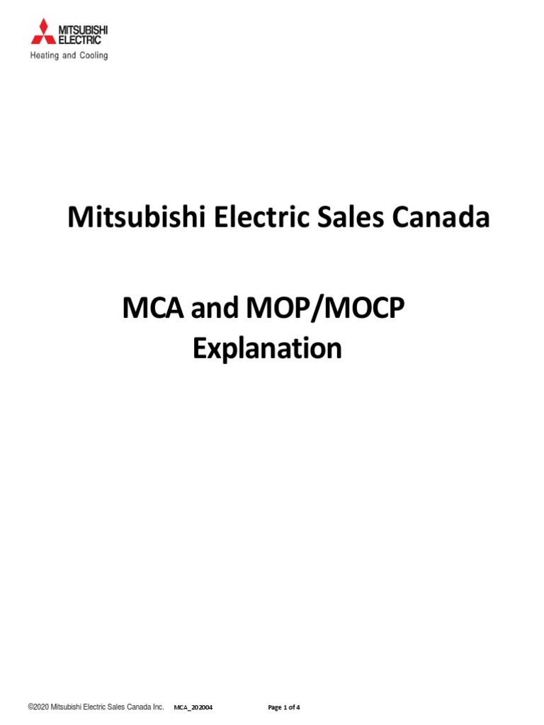 Mitsubishi Electric Sales Canada Mca and Mop/Mocp Explanation PDF