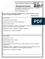 Planejamento semanal de atividades para alunos do 2o ano