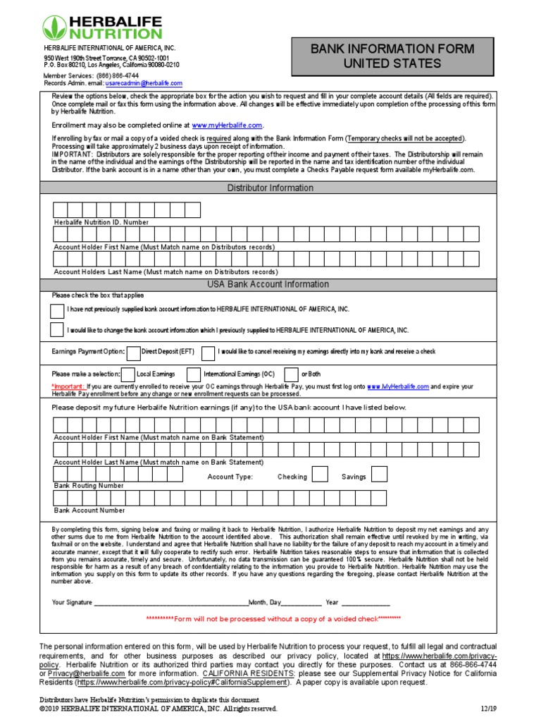 Bank Information Form United States | PDF | Cheque | Deposit Account
