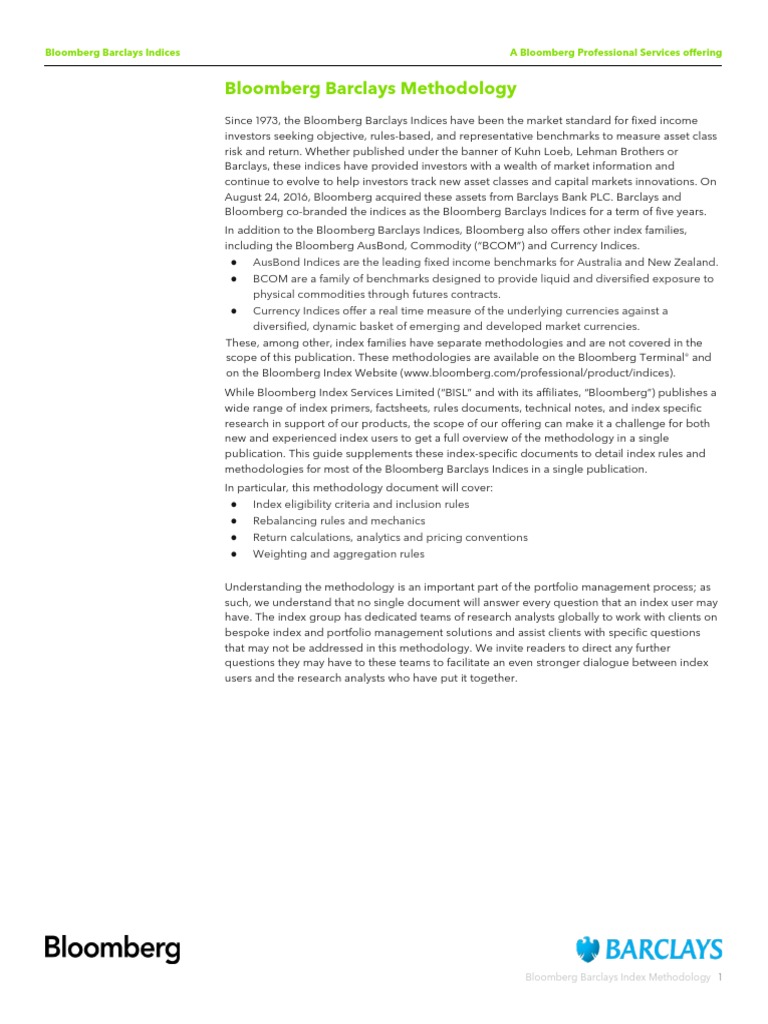 Bloomberg Barclays Methodology1 | PDF | Stock Market Index | Beta (Finance)