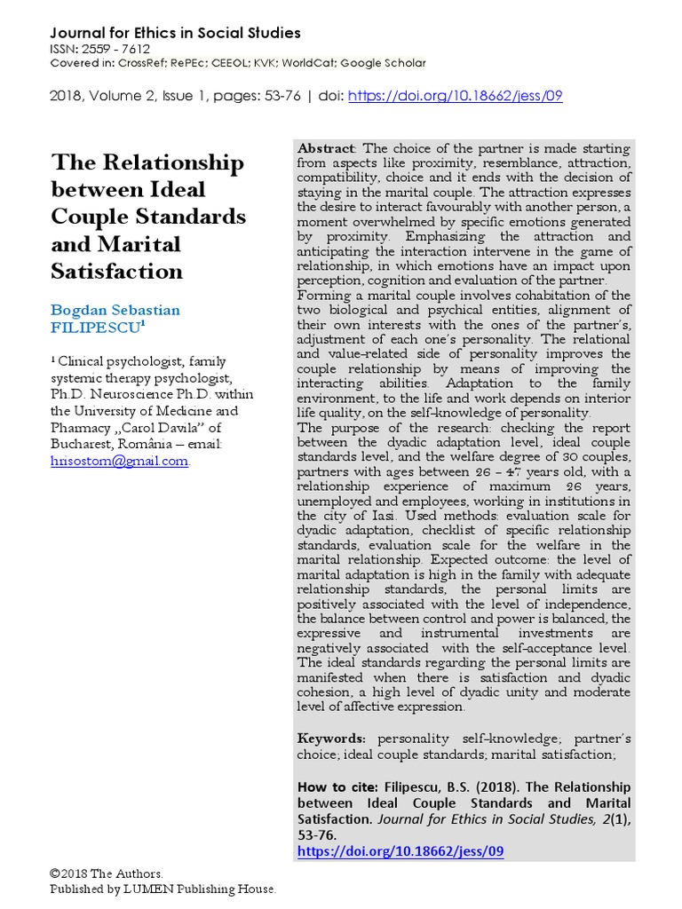 The Relationship Between Ideal Couple Standards and Marital ...
