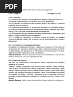 Course: Organizational Behaviour & Human Resources Management Course Code: Course Credits: 4 Learning Hours: 120 Course Outcomes