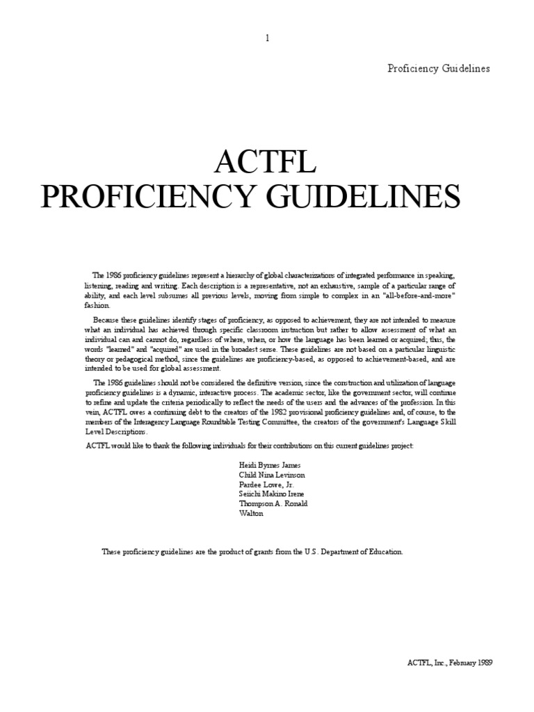 ACTFL Proficiency Guidelines | PDF | Reading Comprehension | Linguistics