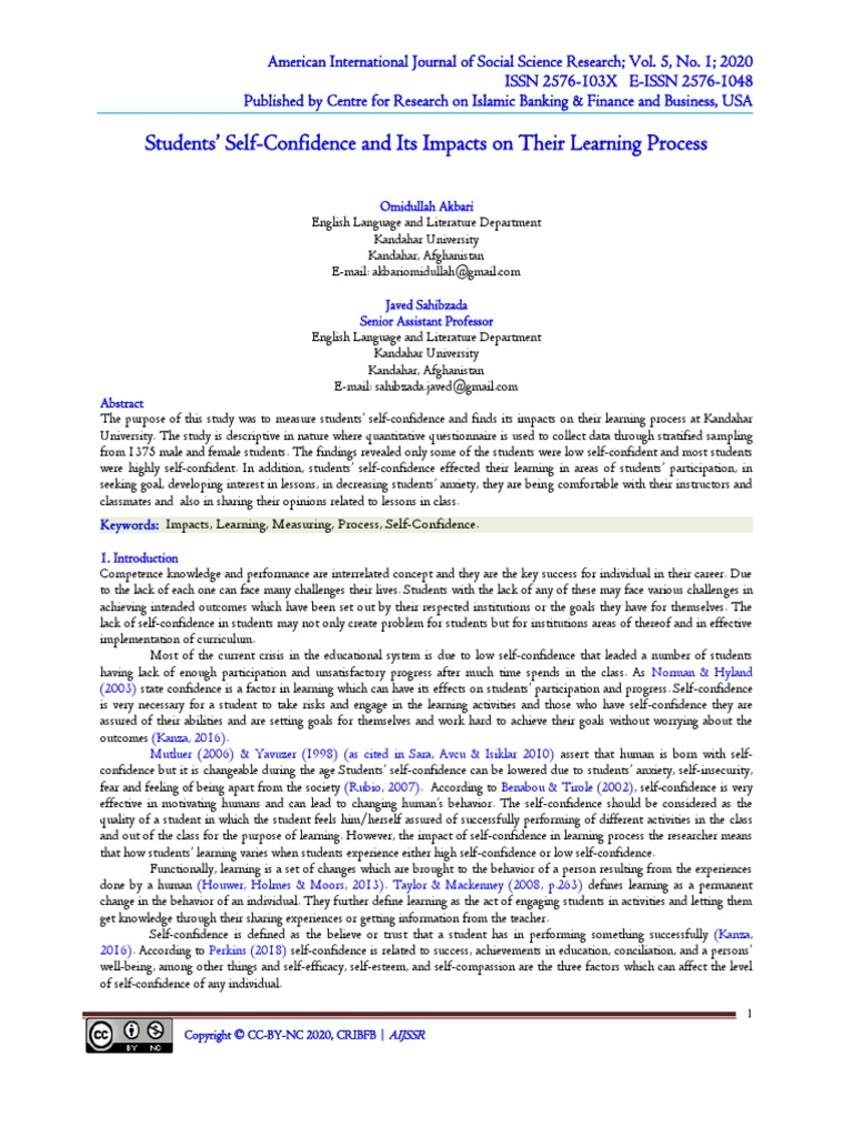 Students' Self-Confidence and Its Impacts On Their Learning Process | PDF
