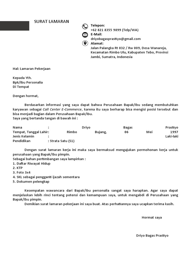 SURAT LAMARAN KERJAword | PDF