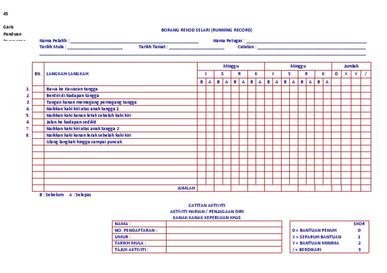 BORANG REKOD SELAR1 (Naik Tangga) | PDF